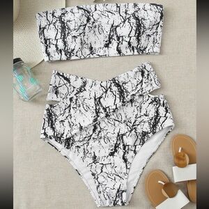 COPY - Strapless two piece women’s bathing suit marble design 0xl size SHEIN